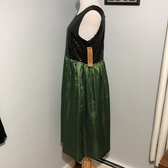 NWT Kersh by ModCloth Black & Green Sequin Striped Formal Cocktail Dress Large - Picture 4 of 15